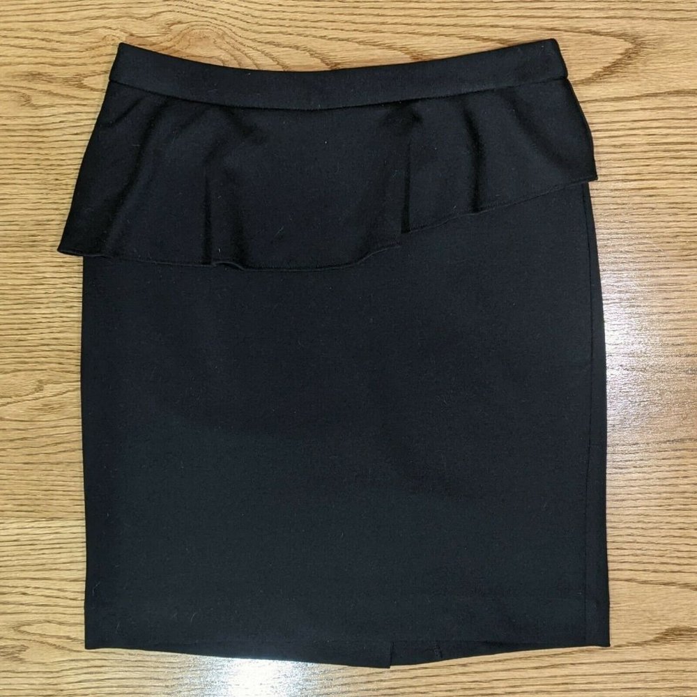 Cynthia Rowley Black Peplum Ruffle Pencil Straight Skirt Zip Women's Size 6